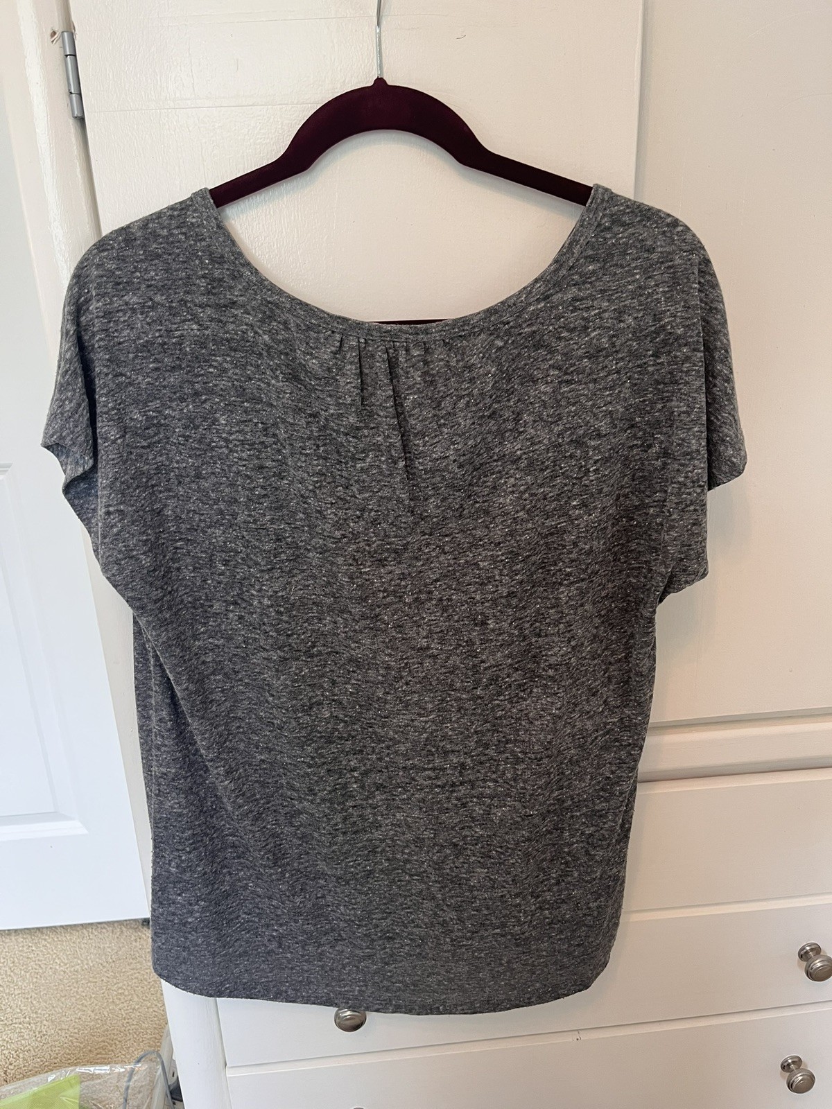 Old Navy Womens Loose V Neck Linen Blend Henley T Shirt Gray Medium Short Dolman