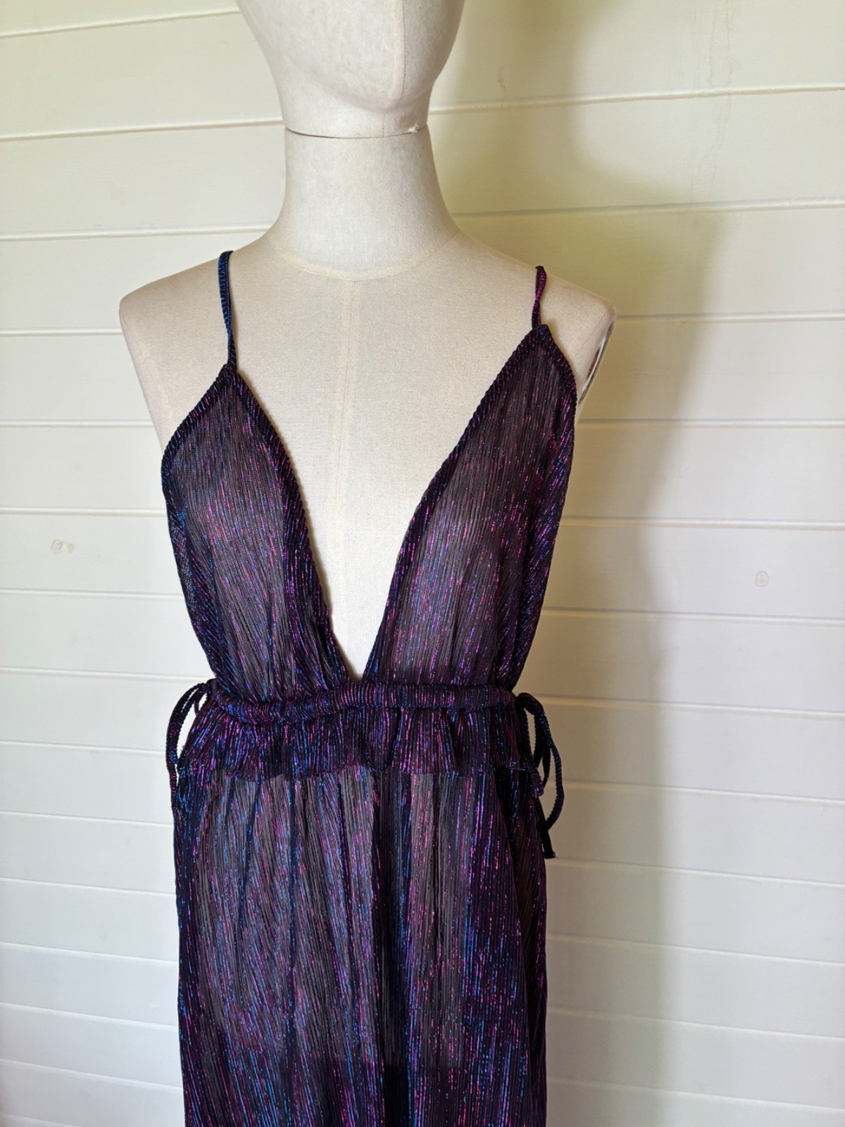 COVER UP BEACH BIKINI RESORT WEAR S APPROX 8 10 12 BLUE PINK SPARKLE LUREX IBIZA