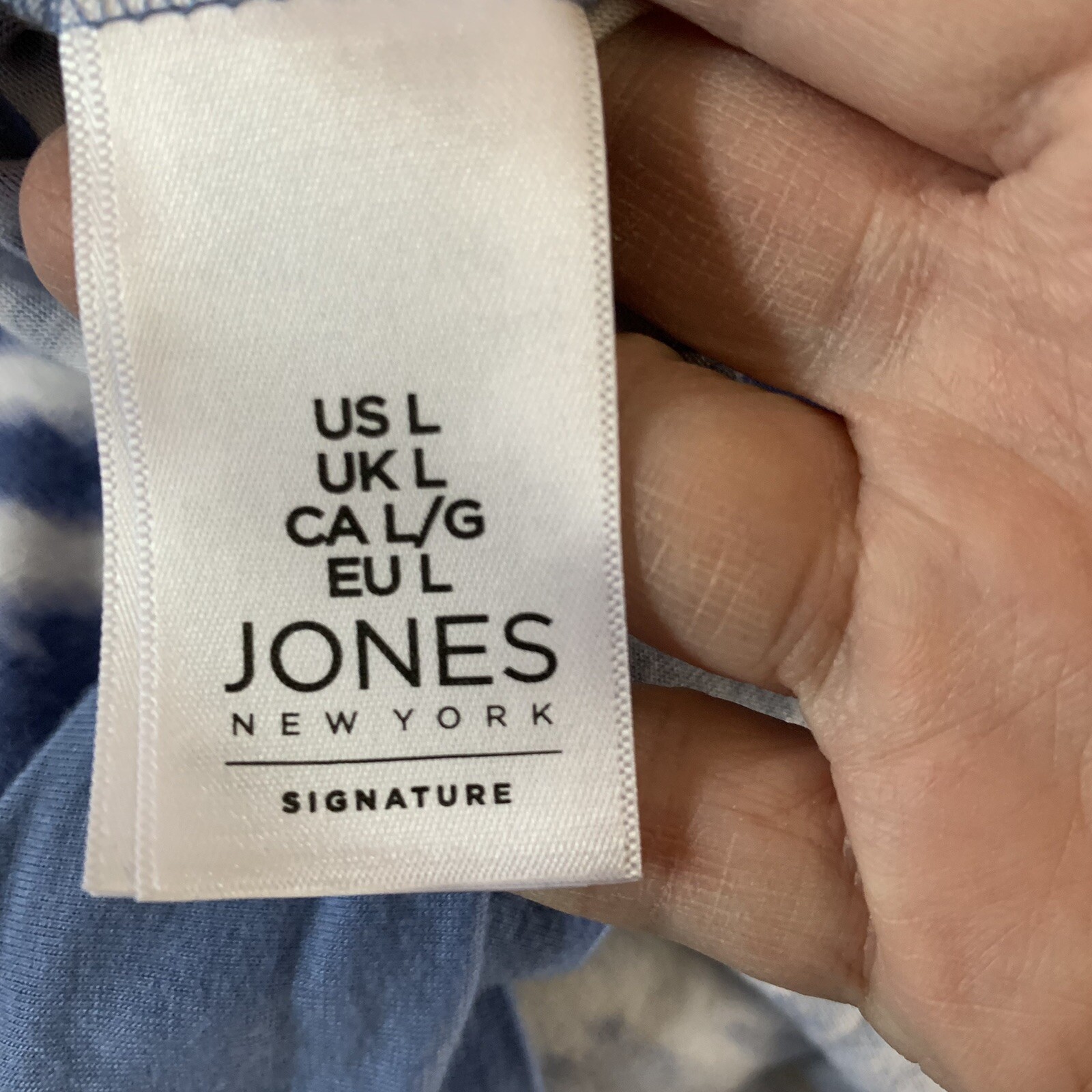 Jones New York Top Sz L Blue White Coastal Casual Modern Boho Beach Town Vibe