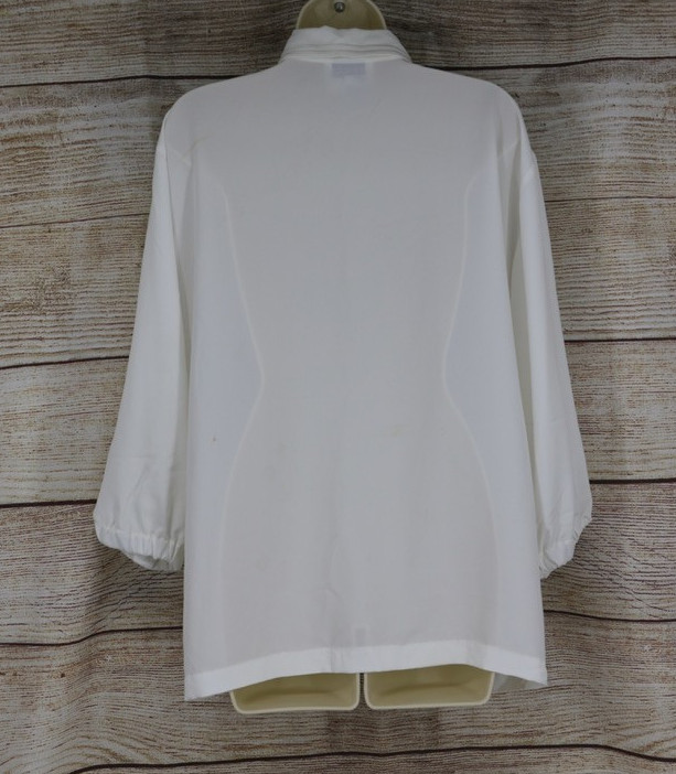 VINTAGE Tess Women Plus Size 1X Button Up Long Sleeve Satin Blouse Shirt White