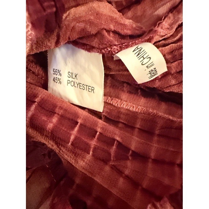 Fantazia Silk Polyester Tie Dye Pleated Button Up Long Sleeve Shirt Top Womens M