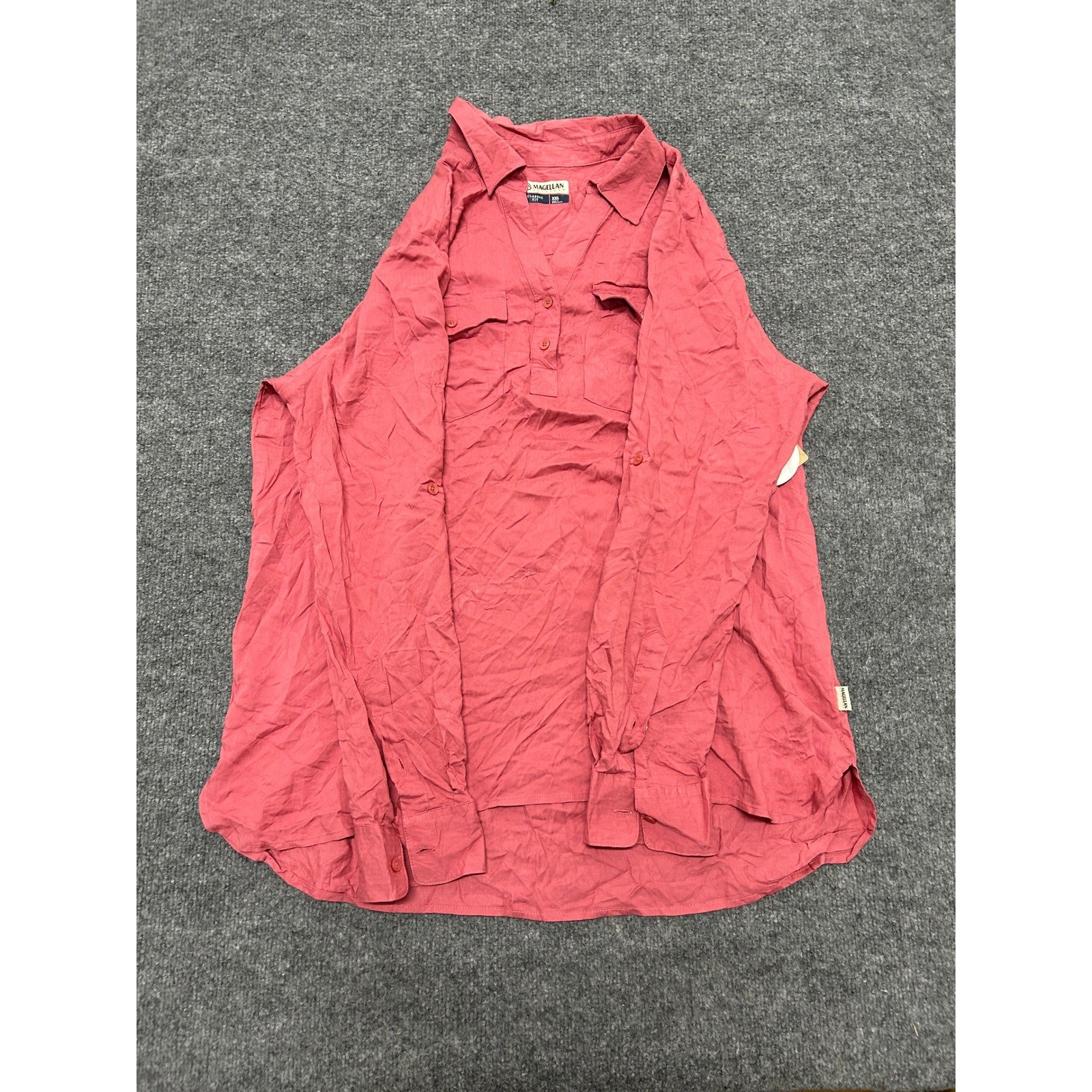 Magellan Shirt Womens XXL Pink Rayon Classic Fit Long Sleeve Roll Tab Outdoor