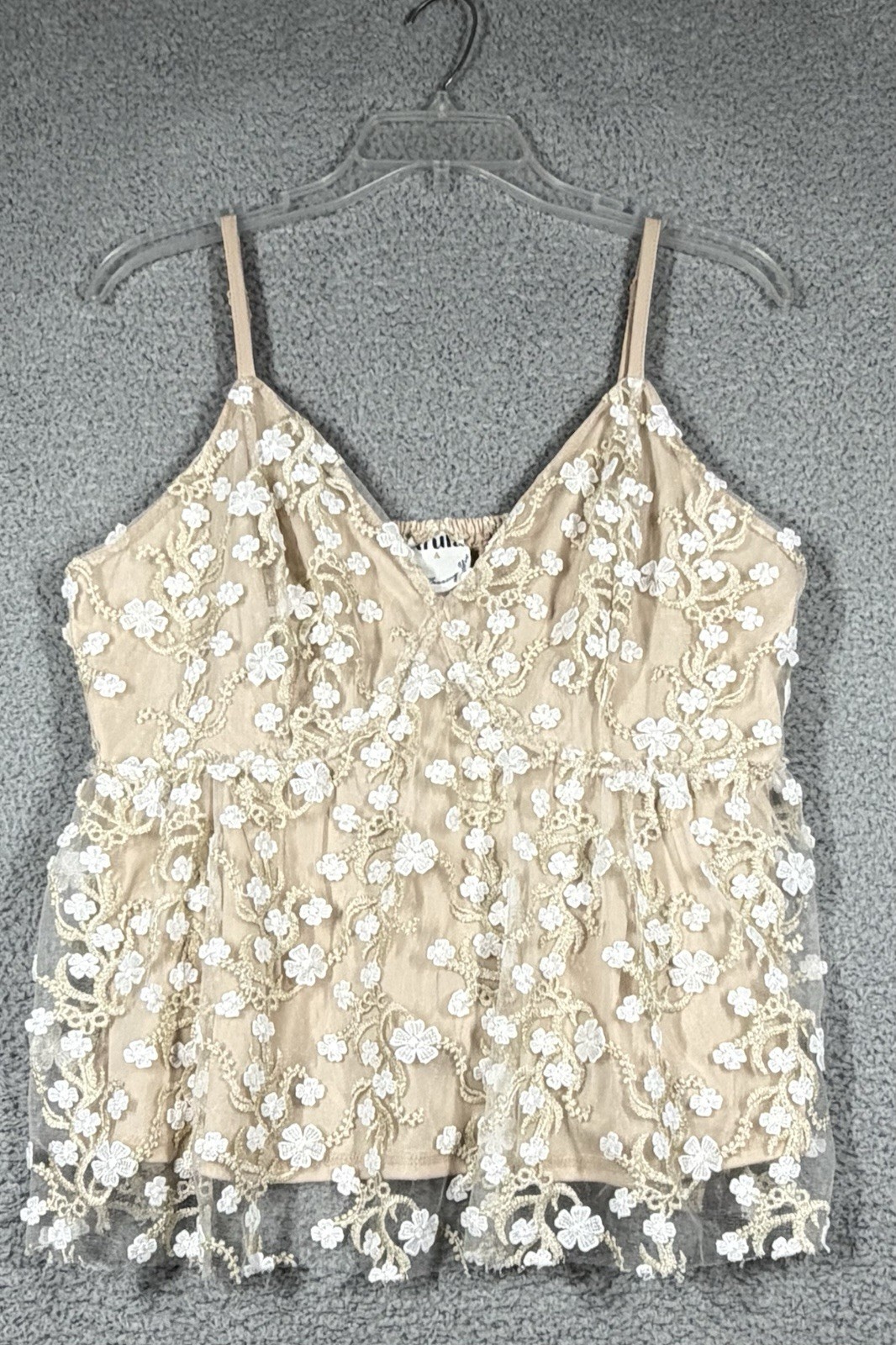 Arula Size A or 1X FairyCore Ivory Floral Babydoll Embroidered Tank Top Coquette