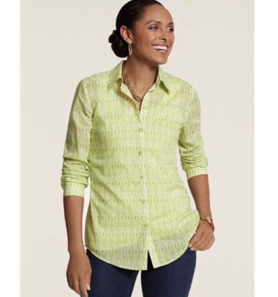 Chico’s Patricia Top – Ikat Print Button Down Shirt XL / 16