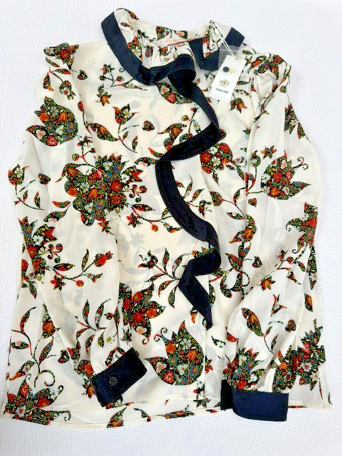 New with Tags! Tory Burch Ruffle Wrap Blouse Ivory Sacred Floral Size 6