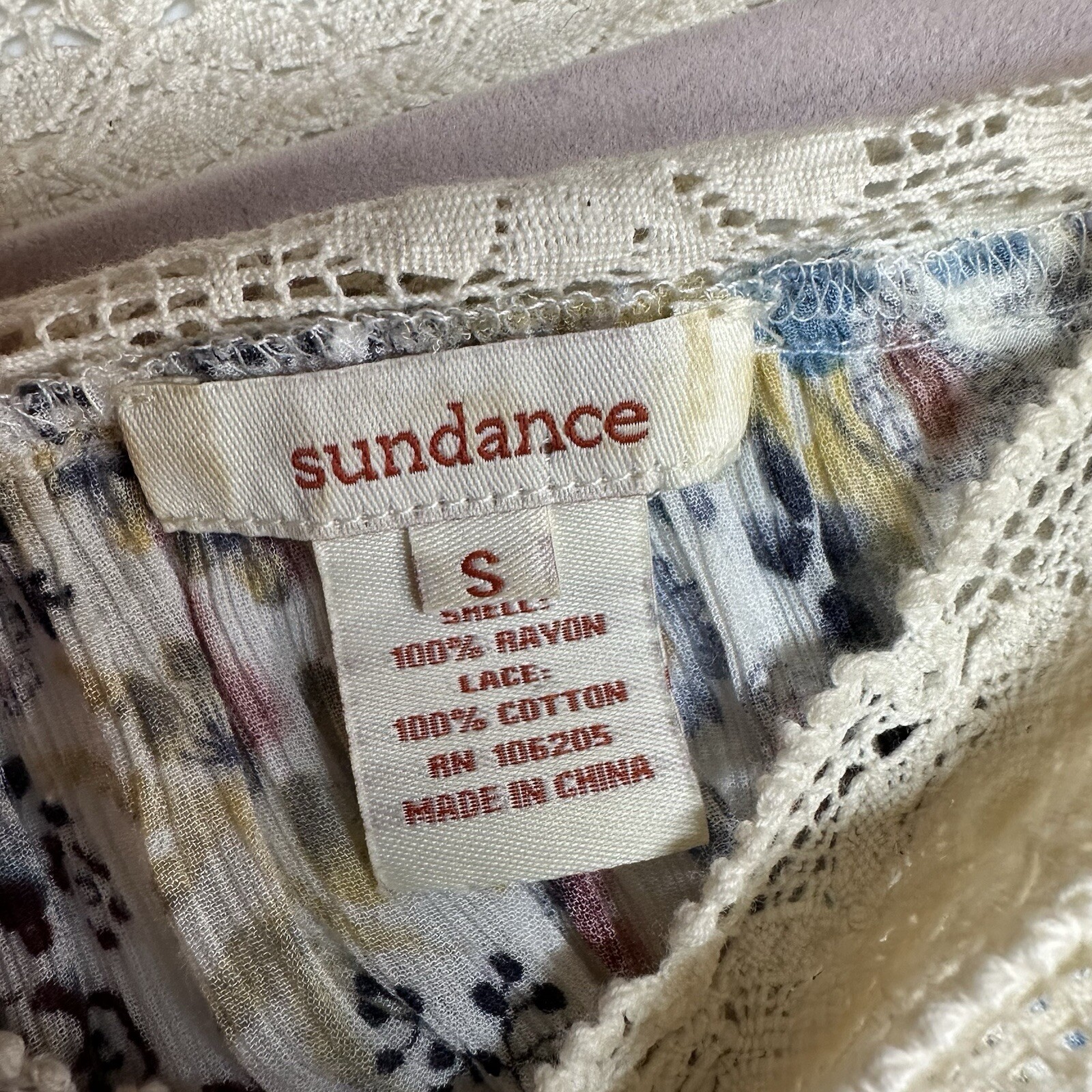 Sundance Peasant Blouse Small Floral Lace Long Sleeve BOHO Prairie Cottagecore