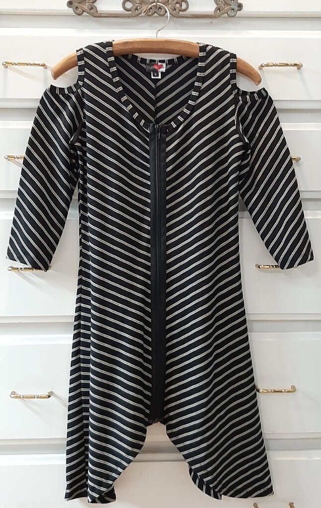 Inside Out Sz S Cold Shoulder Zip Up Front Striped Tunic Blouse Sharkbite Hem