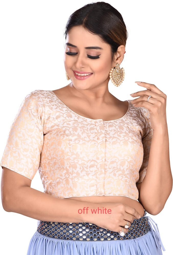 Handmade Round Neck Made to Order Front Open BrocadeSilk Short Sleeve Sari Top,