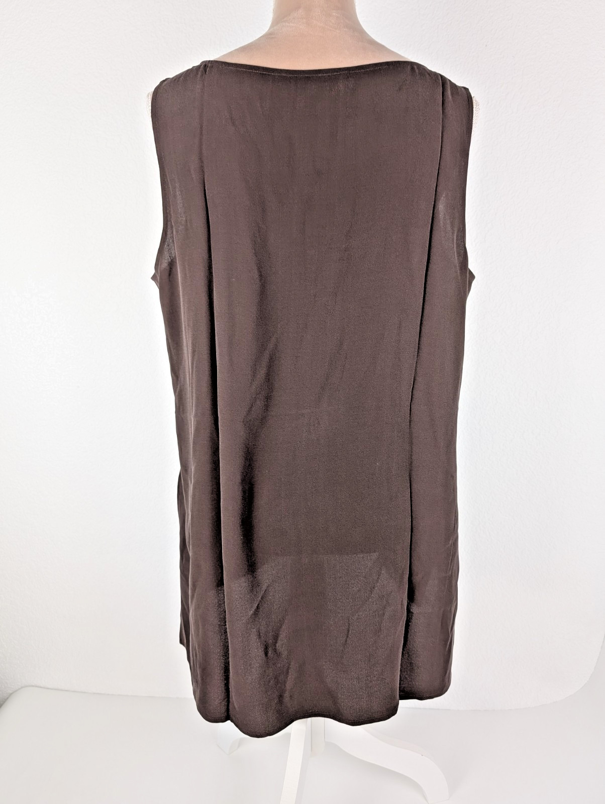 Eileen Fisher Silk Georgette Crepe Tunic Tank Top Sz L Burgundy Machine Washable