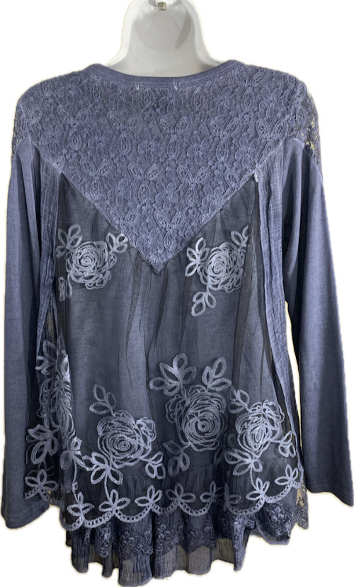 Feratelli Boho Grunge Peasant Embroidered Blue Lace Layered Tunic Top NWOT Small