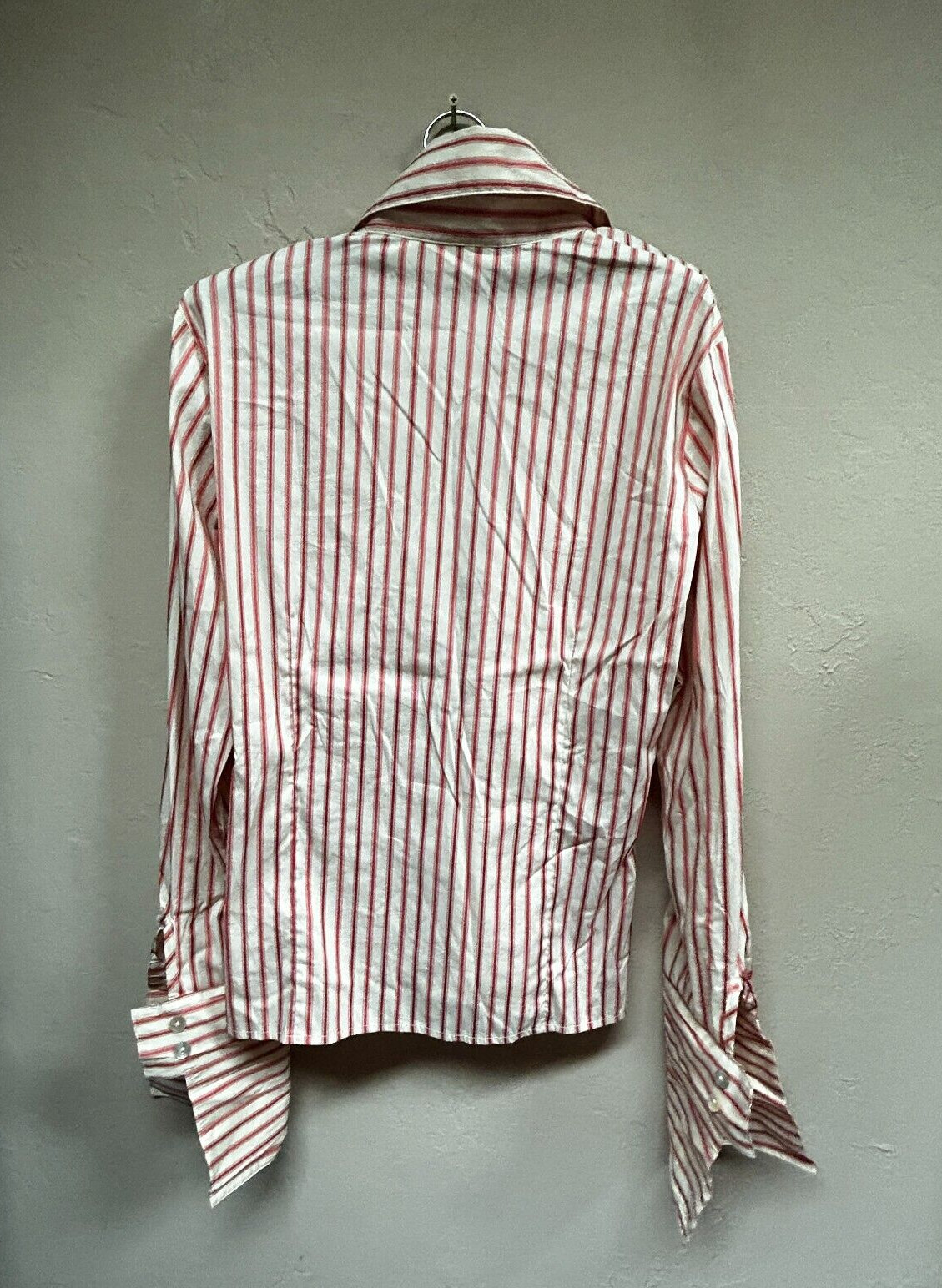 Farinaz Taghavi Women’s Button Up Striped Shirt Top Size 8 Red Ivory Long Sleeve
