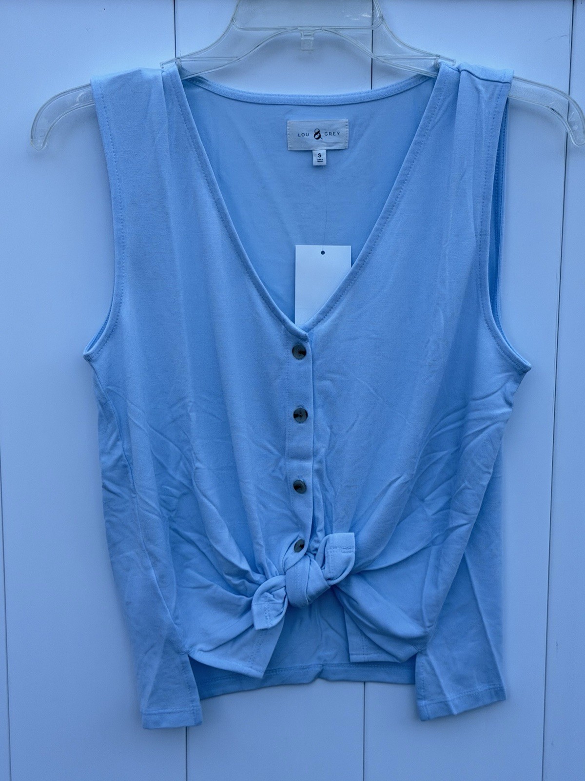 NWT Lou & Grey Front Tie Button Up Tank Top Small Light Blue