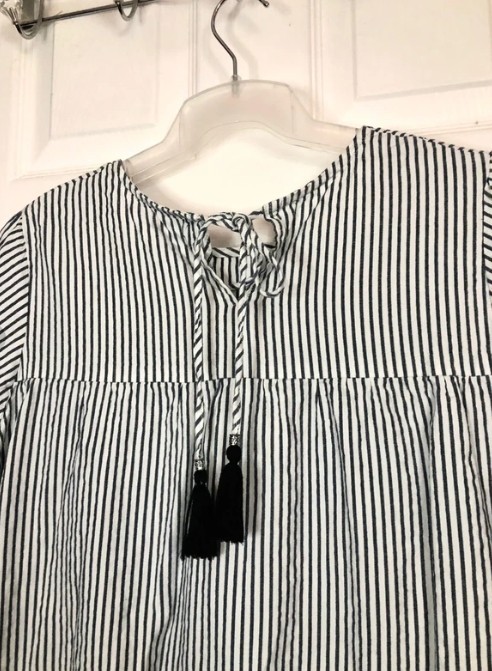 Apricot Womens Blue & White Striped & Embroidered 100% Cotton Blouse Size 16 uk