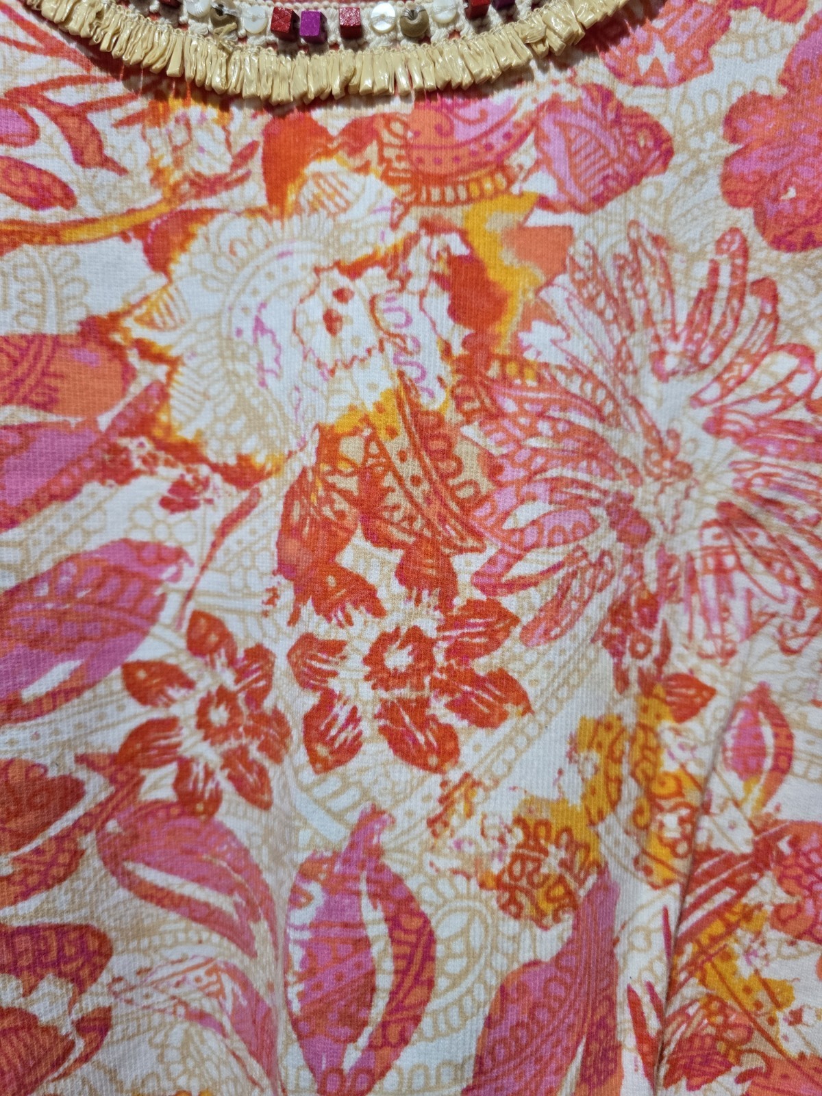 Ruby Rd. Women’s PXL Petite Pink Orange Floral Knit Tank Beaded Fringe Stretch