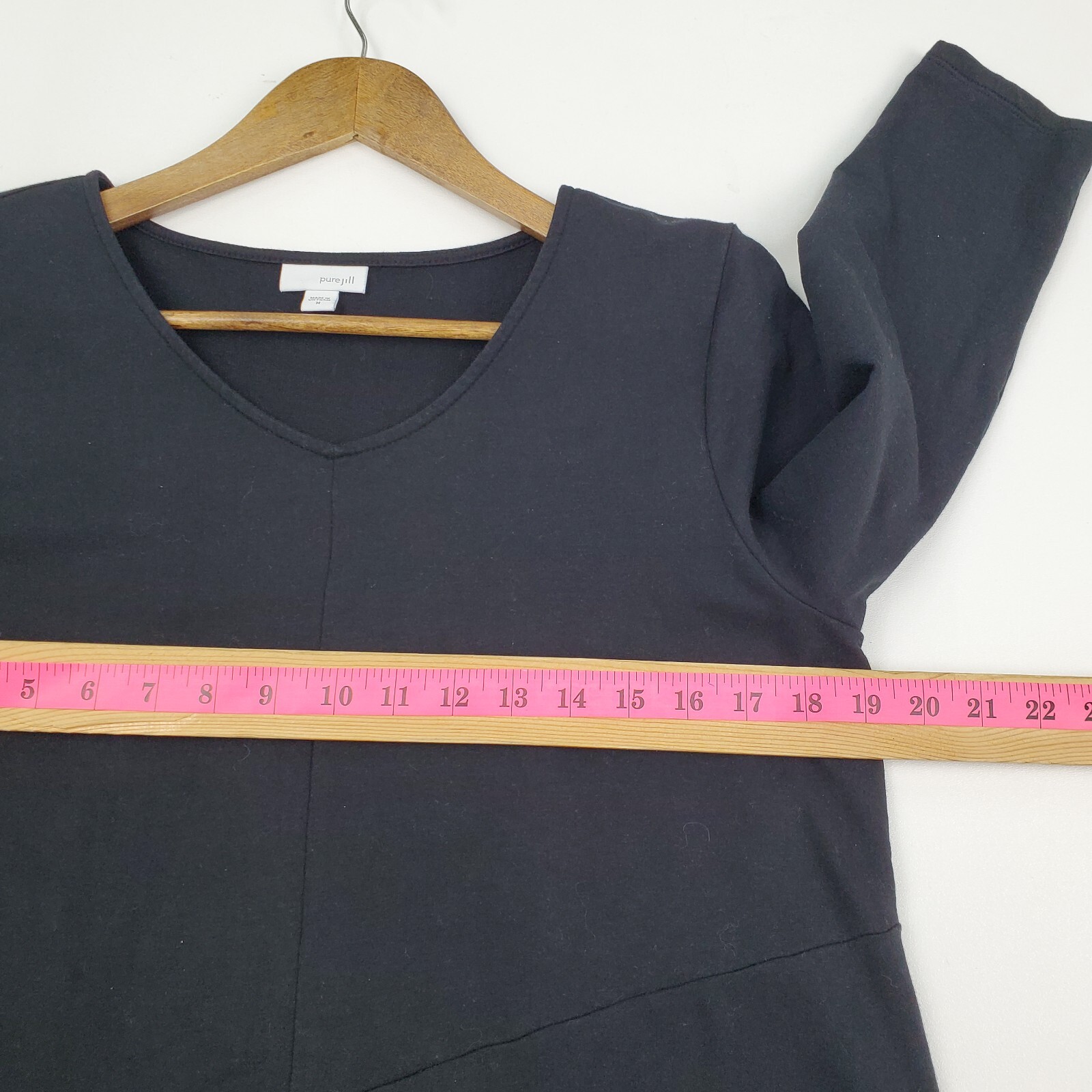 Pure Jill Womens M Tunic Top V-Neck 3/4 Sleeve Pima Cotton Modal Black Stretch