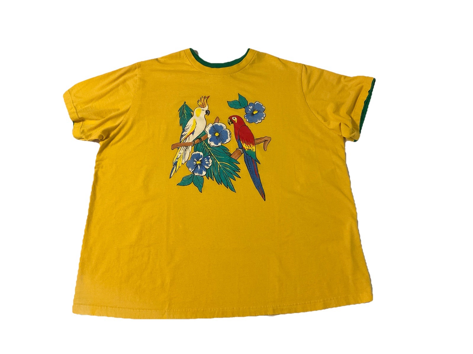 Vintage 90s Yellow Parrot T-Shirt Tropical Graphic Pint Womens Size 2X USA Made