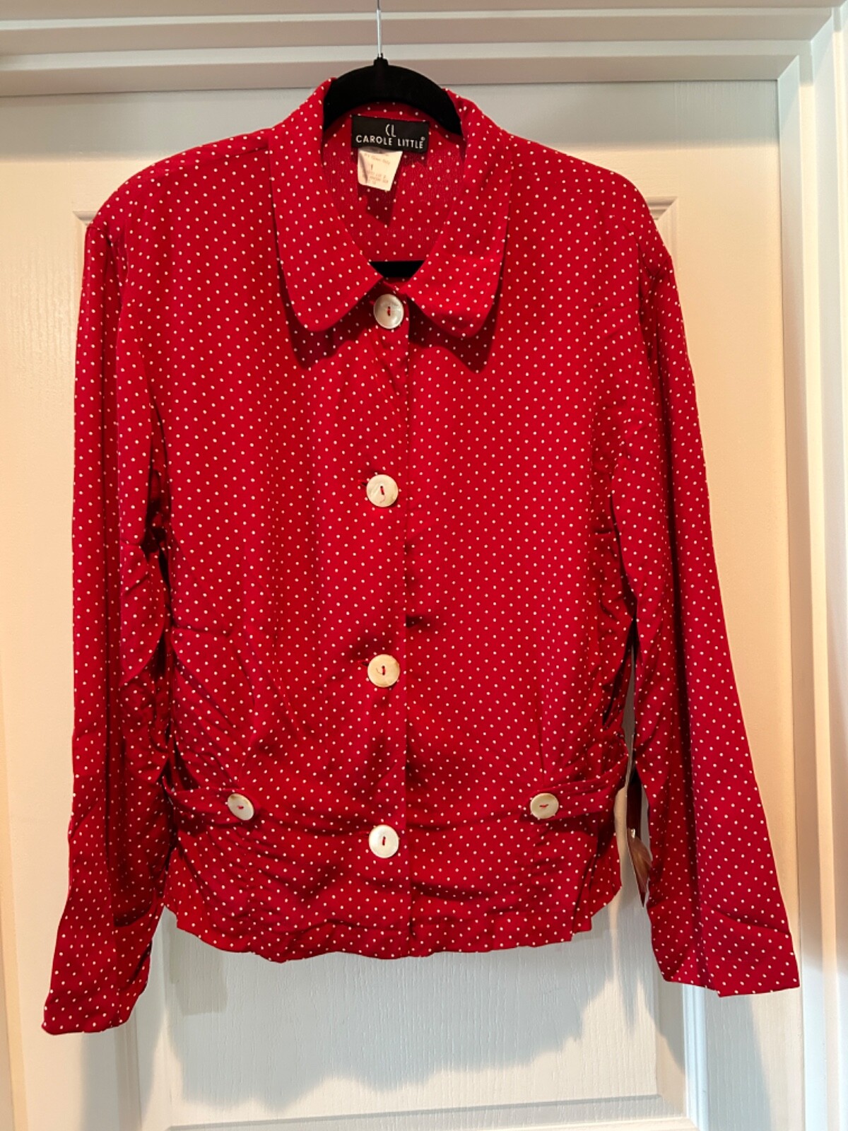 Carole Little Polka Dot Blouse Shirt Women Size 10 Red Button Up Collared