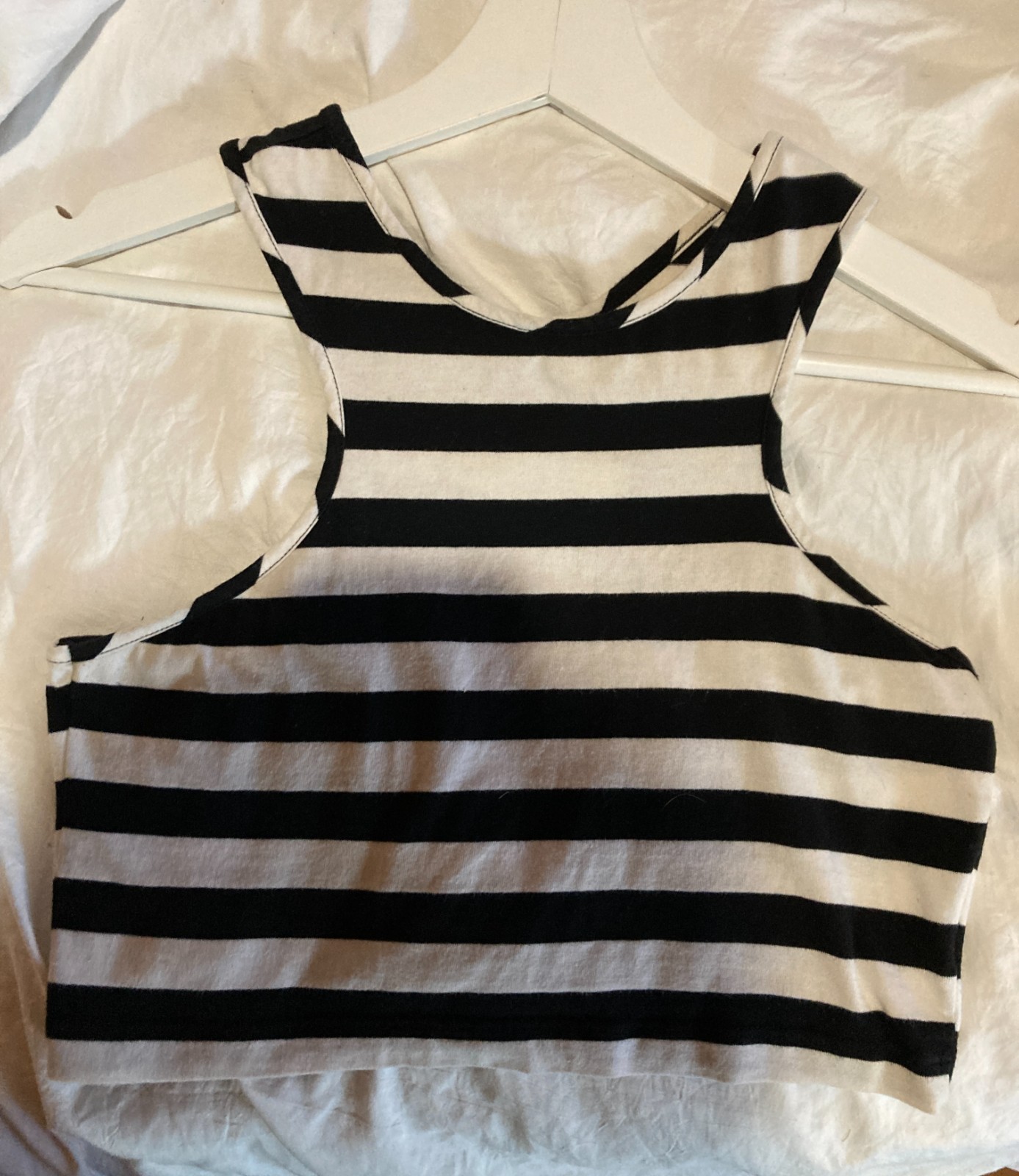 Vintage Miss Sixty Striped Racerback Crop Top Tank Black White Y2K 90s Grunge M