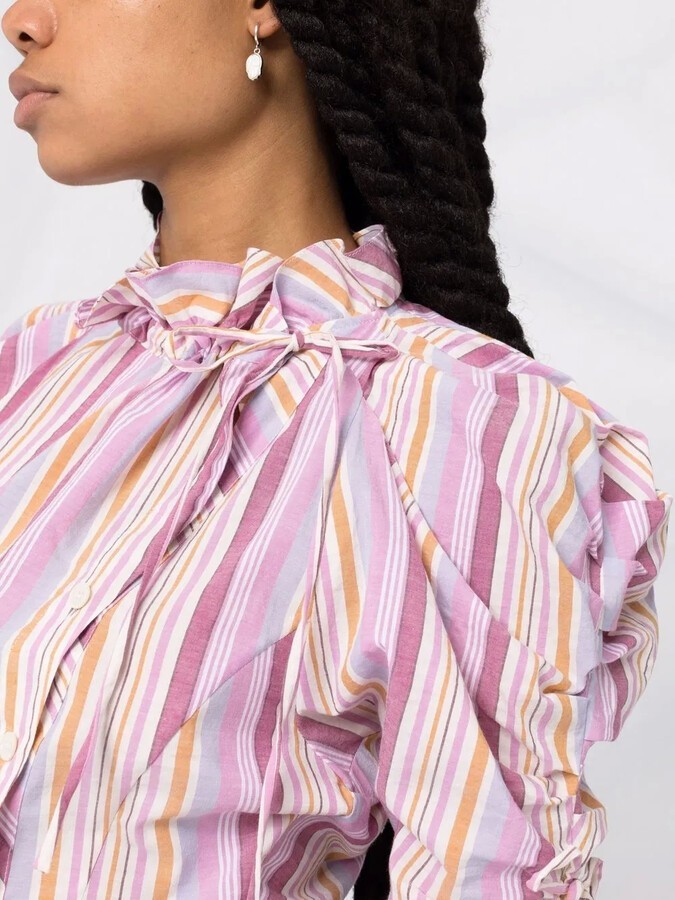 ISABEL MARANT Therese striped pink cotton ruffle shirt FR 34 US 2 XS