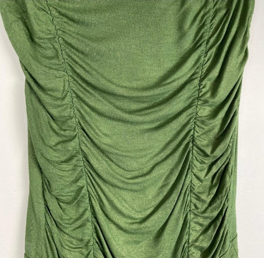 Vintage Y2K Charlotte Russe Green Sparkly Strapless Ruched Tube Top