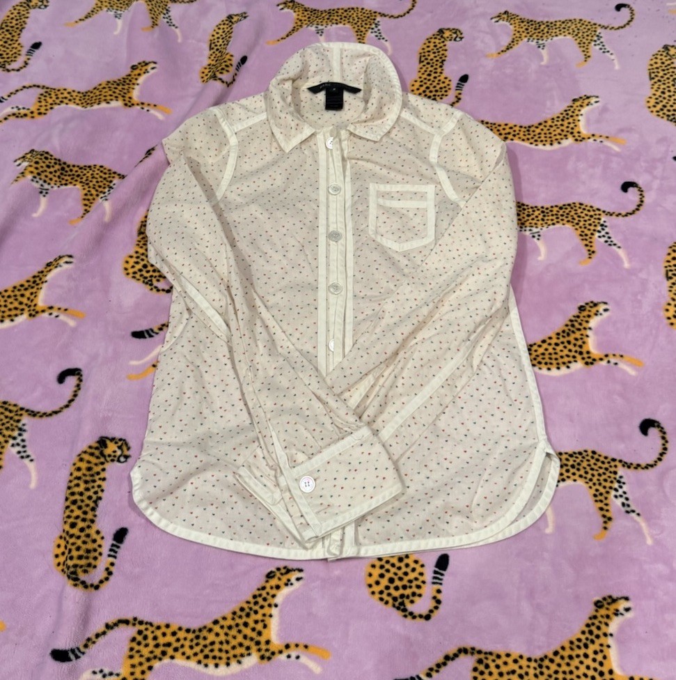 Vintage Ladies Marc Jacobs Y2K Heart Print Button Up Blouse Size 2