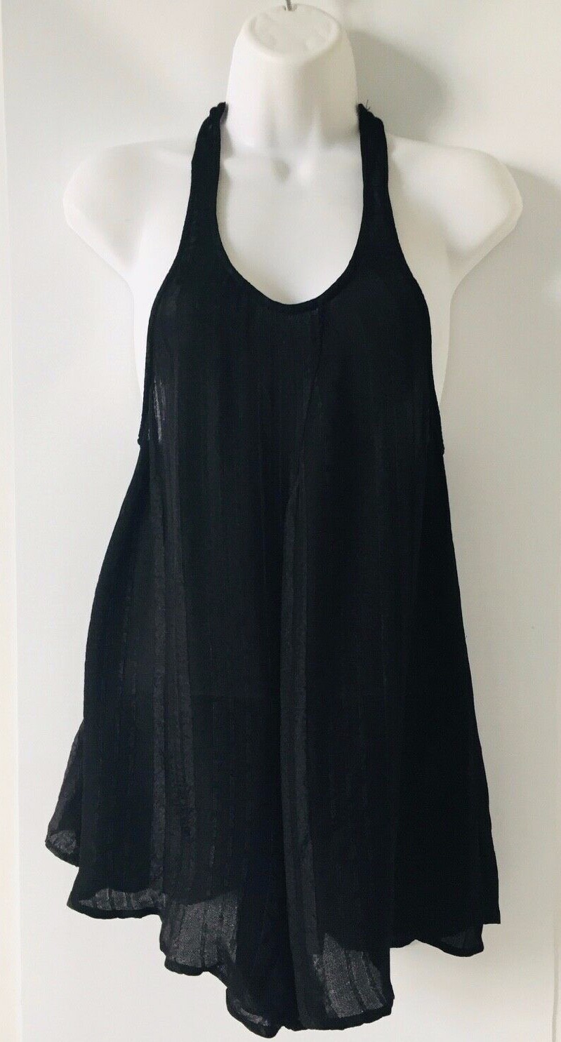 NWT ZARA Black Flowing Asymmetric Hem TOP Sleeveless Semi-Sheer Size XS 6791