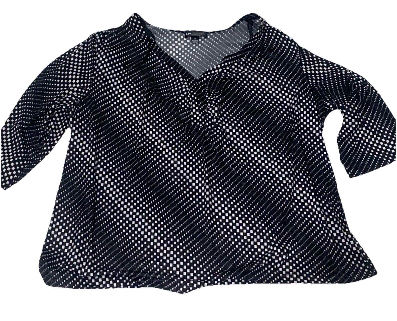I.N. Studio Blouse Women Size 2X Black White Poka-Dotted 3/4 Sleeve Casual Top