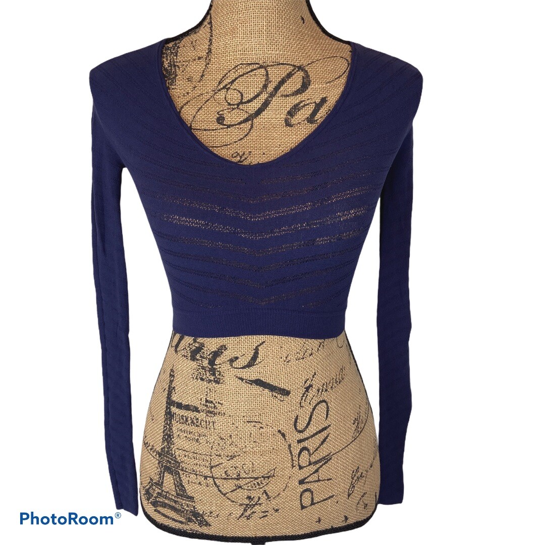 Free People Movement Gone Adrift Crop Top Medium NWT Navy Mesh Long Sleeve