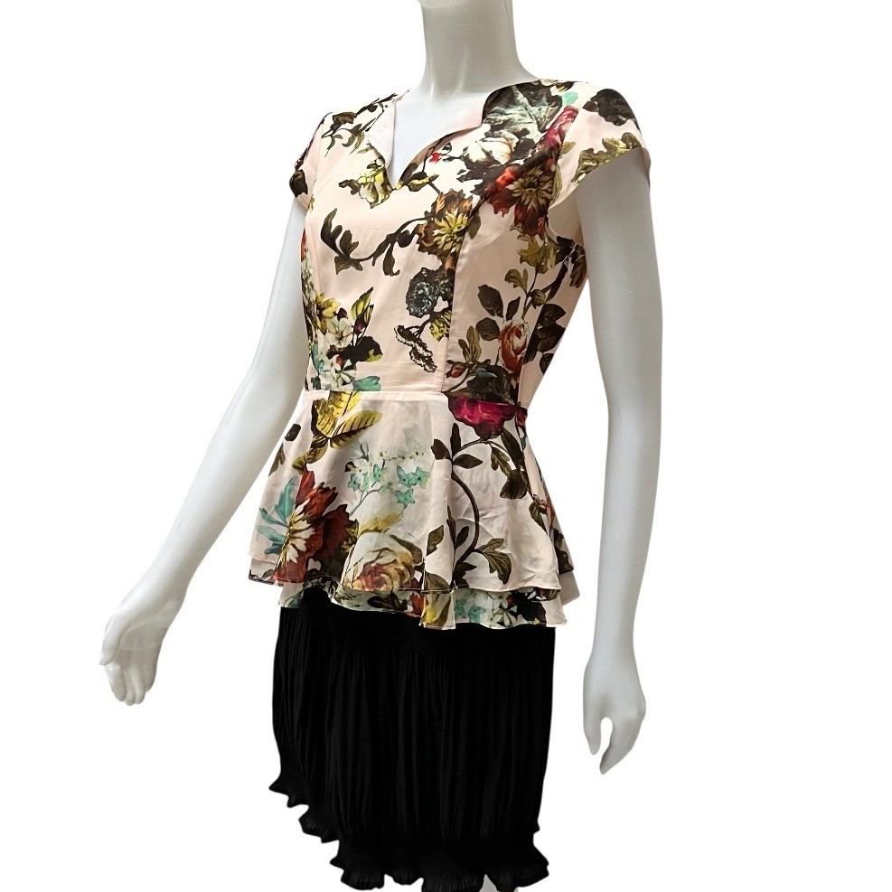 Ted Baker London Evelyn Tiered Peplum Top Floral Blouse Office Siren Sz 1 US 4