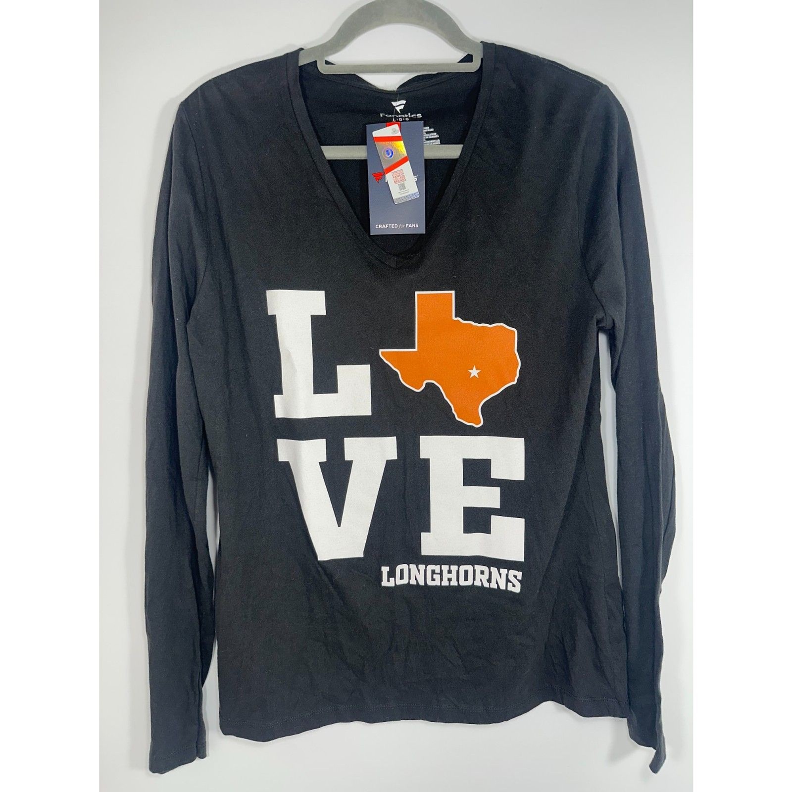 Texas Longhorns Fanatics Women’s Large Black Long Sleeve V-Neck Shirt NWT