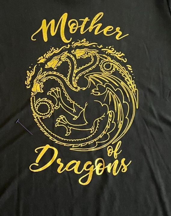 GAME OF THRONES Mother of Dragons T Shirt Gold on Black Size M NEW