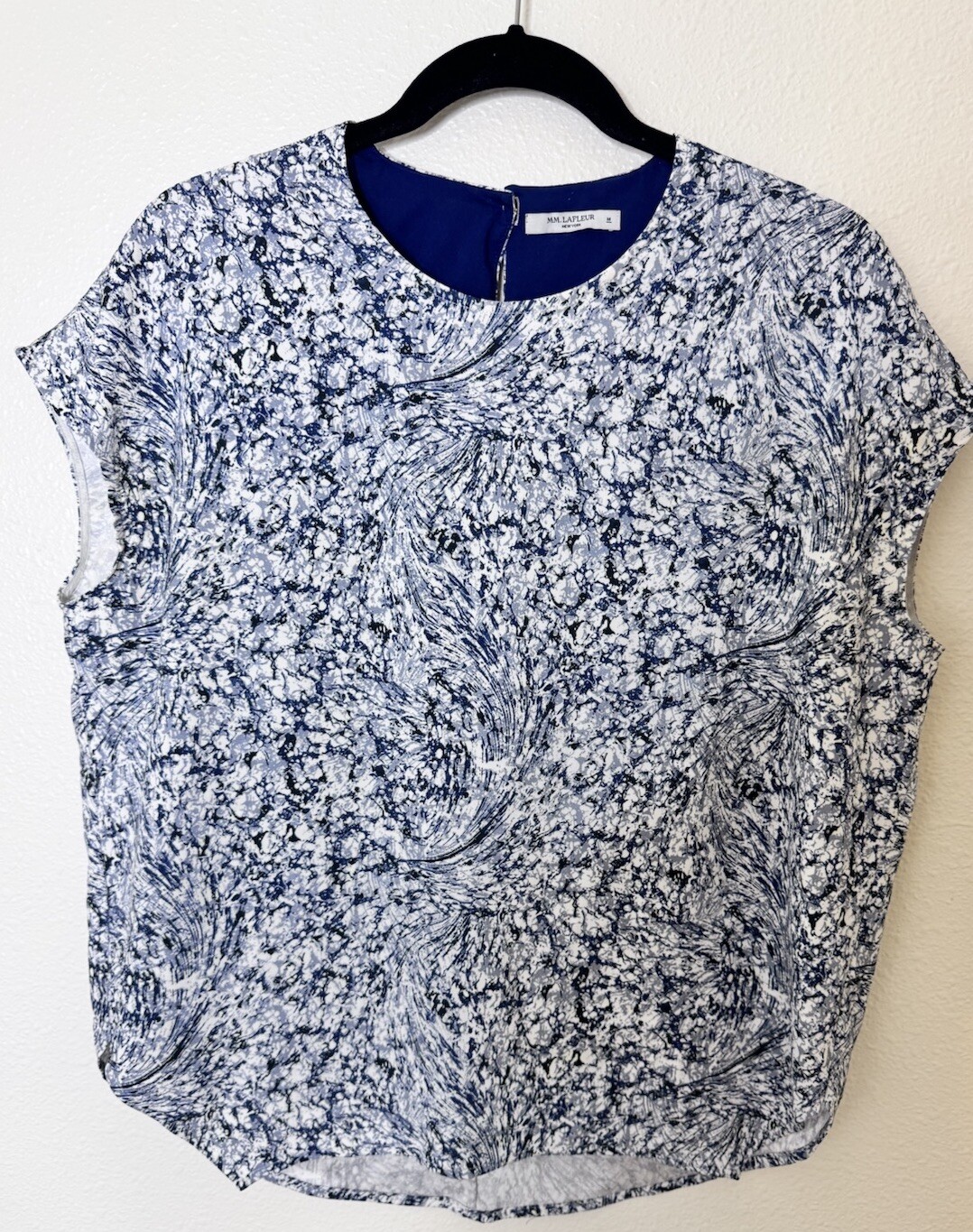 MM Lafleur Didion Small Blouse Top Indigo Marble Blue Sleeveless Lined Size M