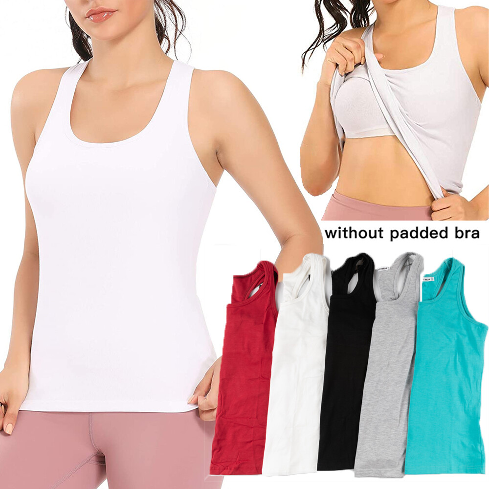 Women’s Racerback Tank Top with Built-in Shelf Bra Slim Stretch Workout Camisole