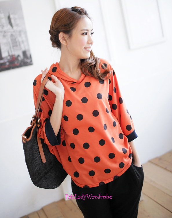 Japan Polka Dot Bat Sleeve Hooded Pull Over Knit Shirt! FREE SHIPPING