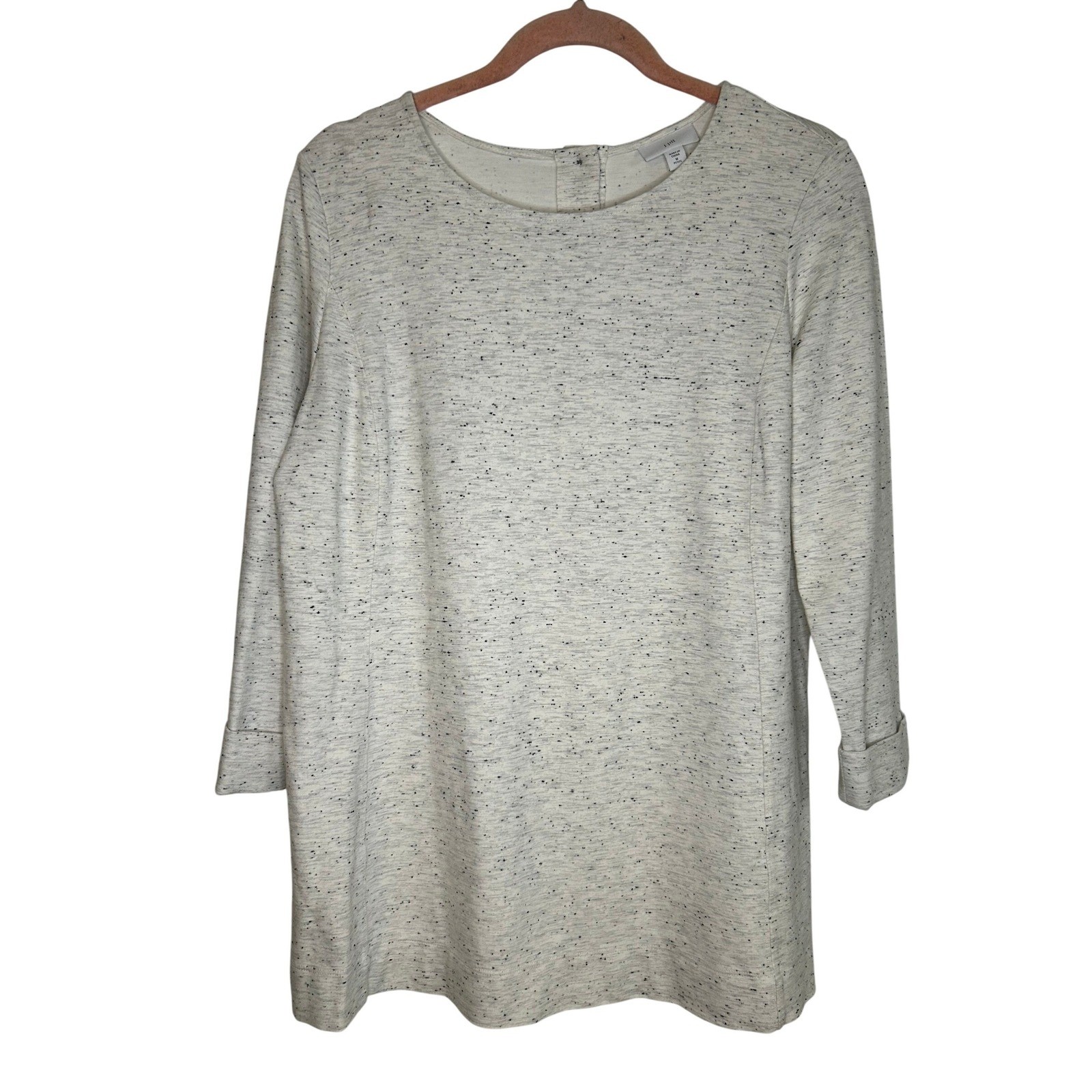 J Jill Speckled Knit Long Sleeve Gray Crew 3/4 Sleeve Tunic Womens Petite Medium