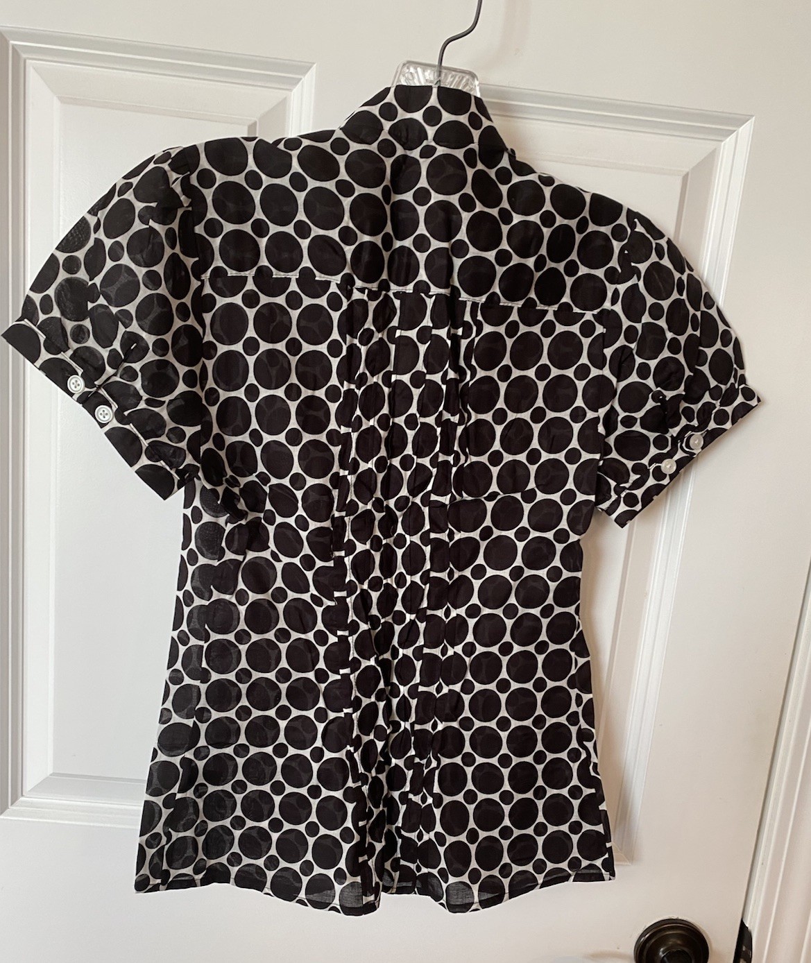 The Limited Black White Button Up Blouse Ruffle Cap Sleeves 100% Cotton~New