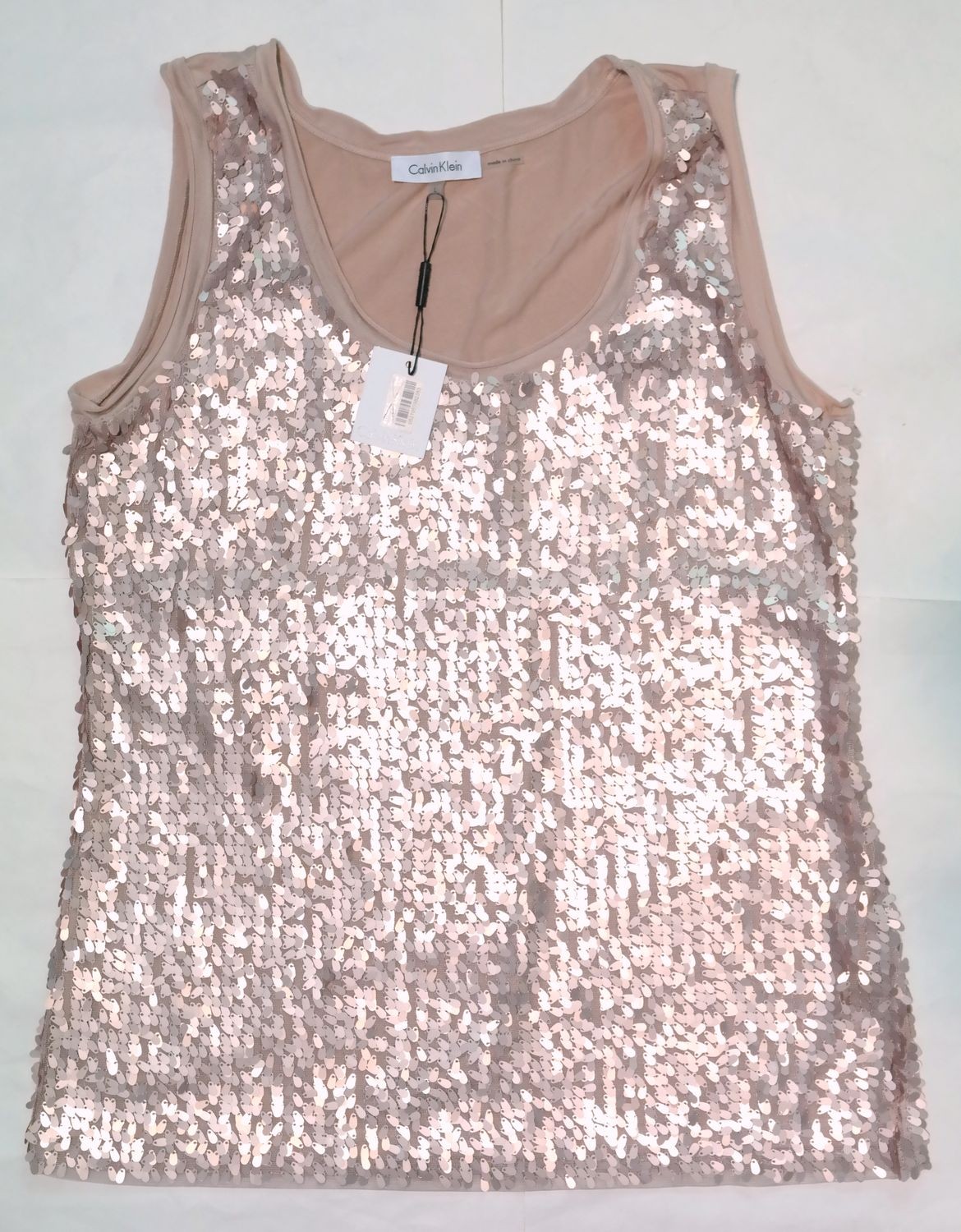 NWT Calvin Klein Glitter Sparkle Sleeveless Tank Top Sequin #L RETAIL $79