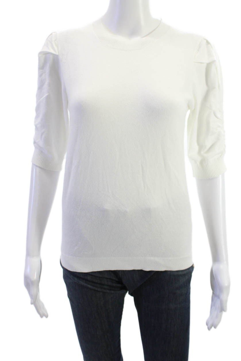 Rebecca Minkoff Unisex White Crew Neck Pullover Sweater 3/4 Sleeve Size S
