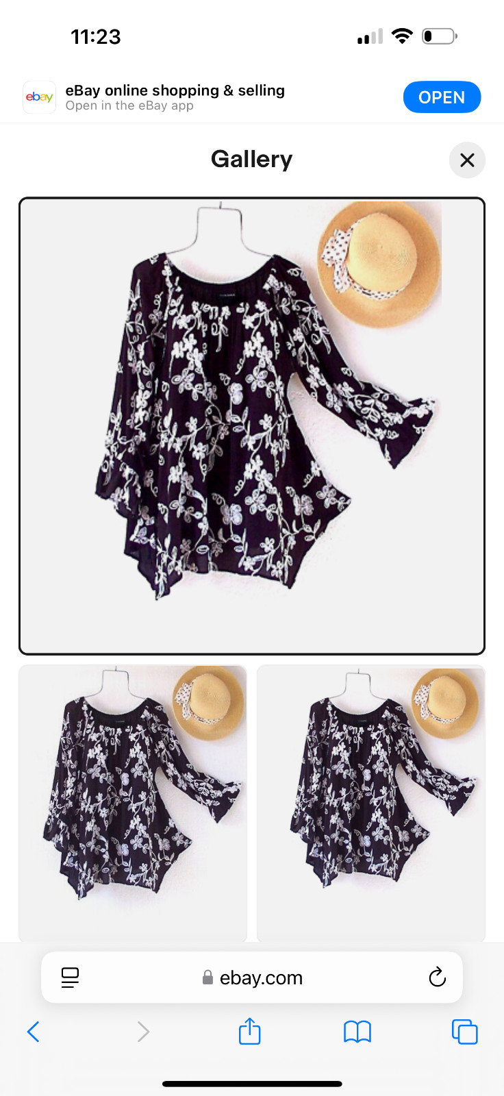 Black & White Peasant Blouse Embroidered Boho tunic top Liv Los Angeles~Size XL