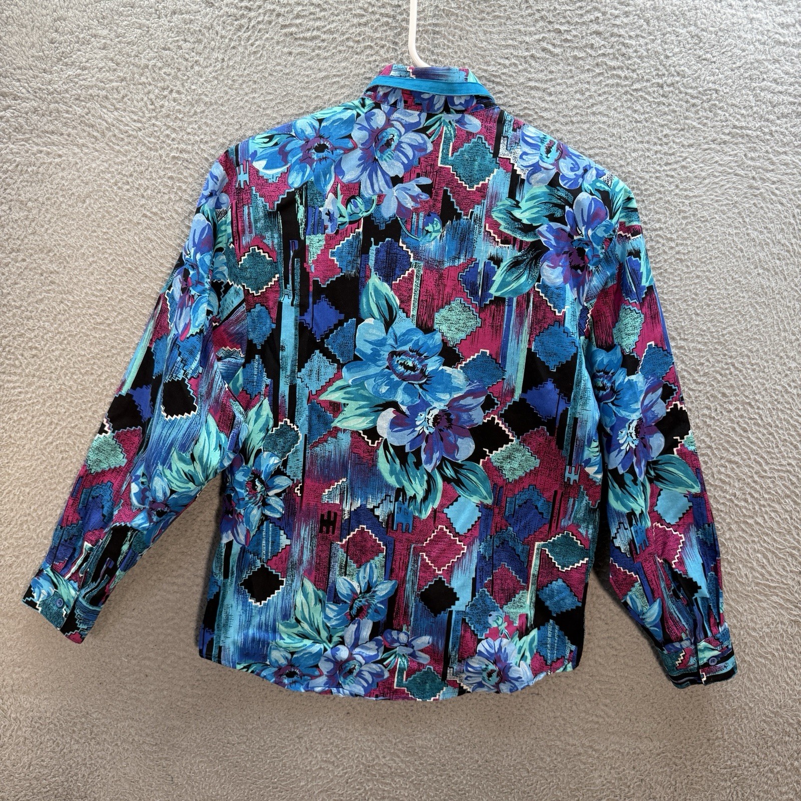 Vintage Wrangler Shirt Womens Medium Multicolor Floral Aztec Western Rodeo 1990s