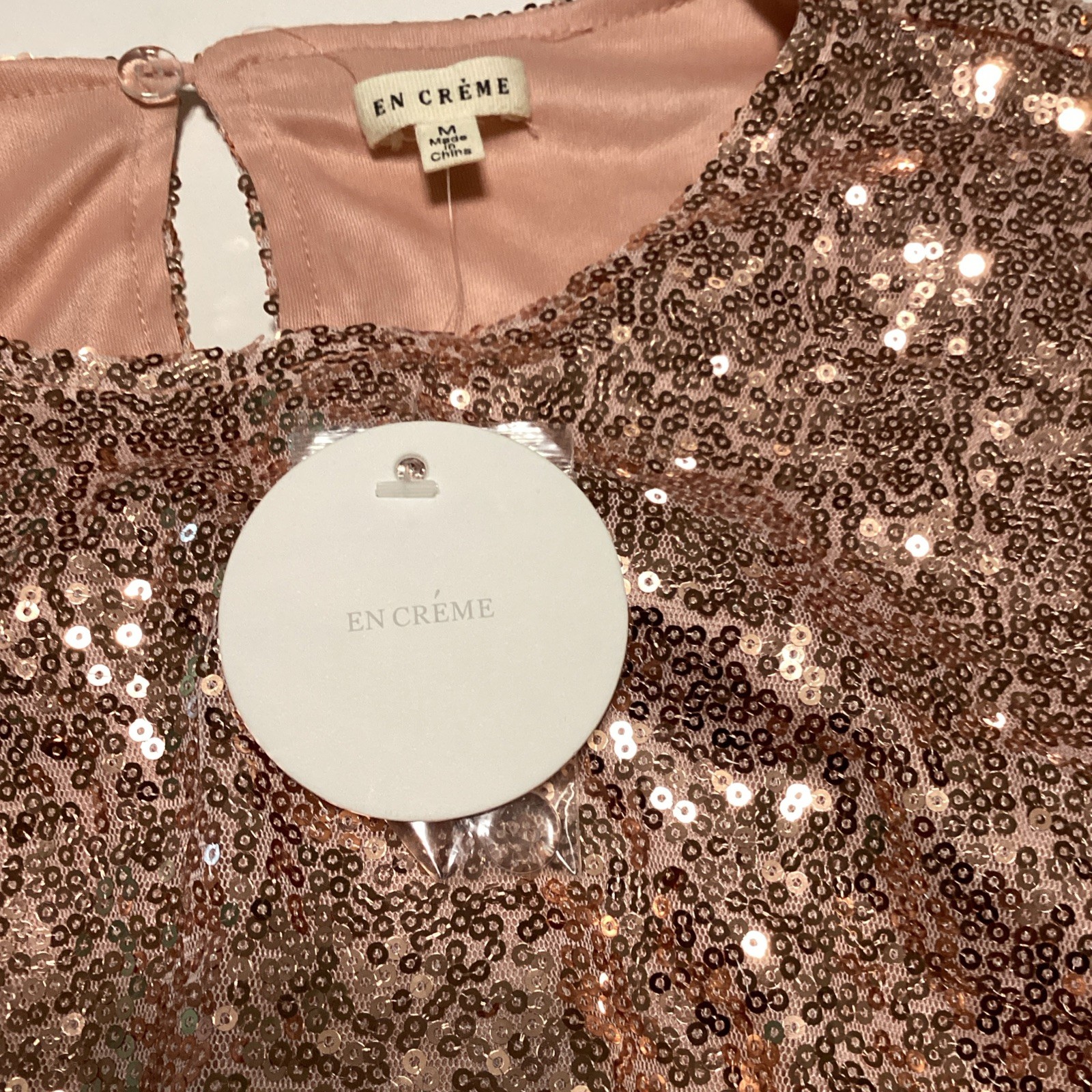 En Crème Pink Sequin Long Sleeve Top M NWT
