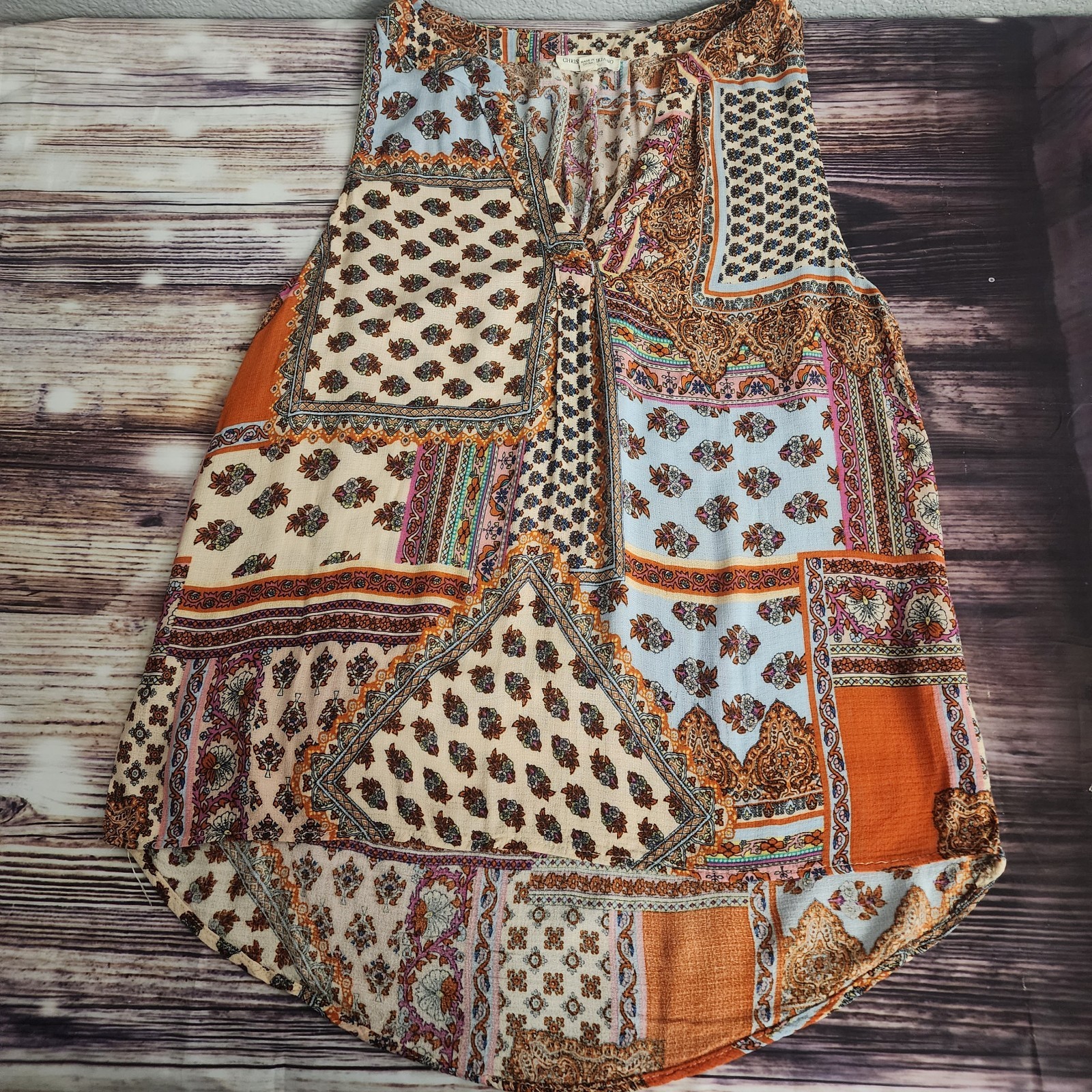 Christian Siriano Top Boho Patchwork Bohemian Hippie Sleeveless Shirt Medium