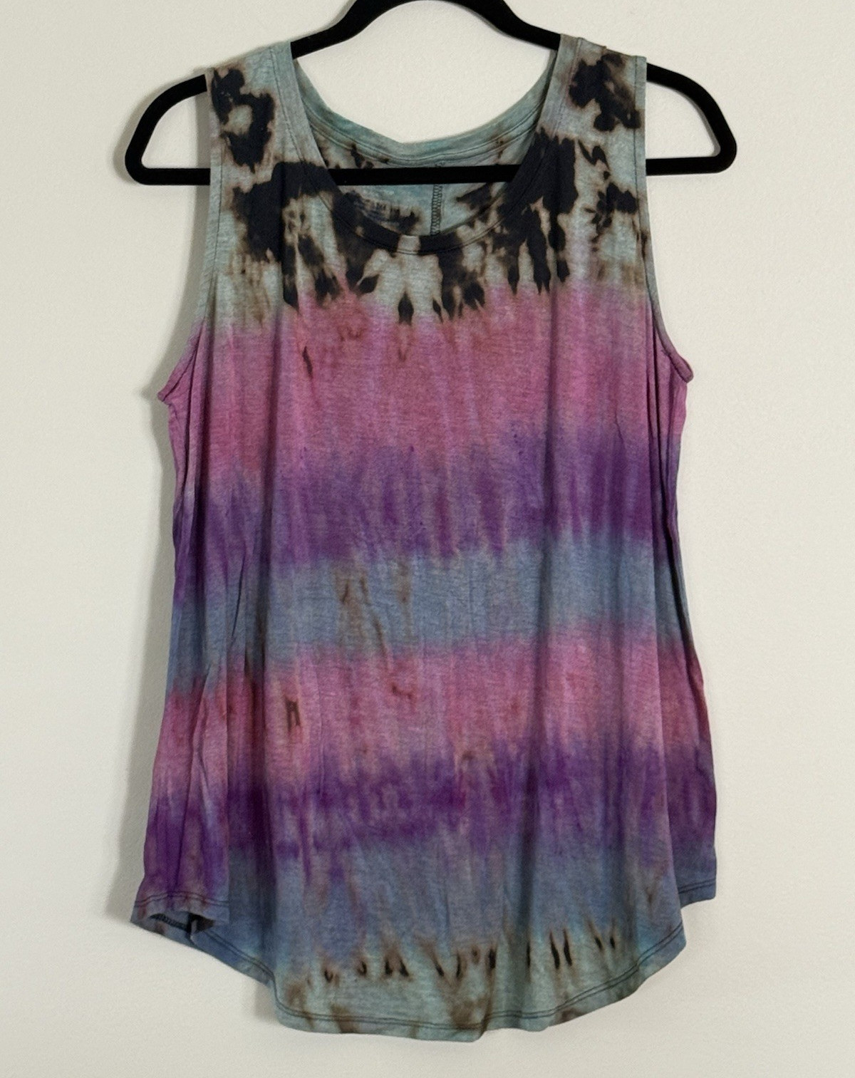 Women’s size L Custom Tie-Dye Multicolor Black Purple Pink Blue Tank Top