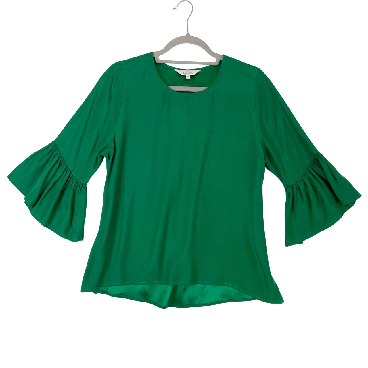 La Roque Silk Top Women’s SP Bell Sleeves Satin Green Jewel Tone Party Christmas