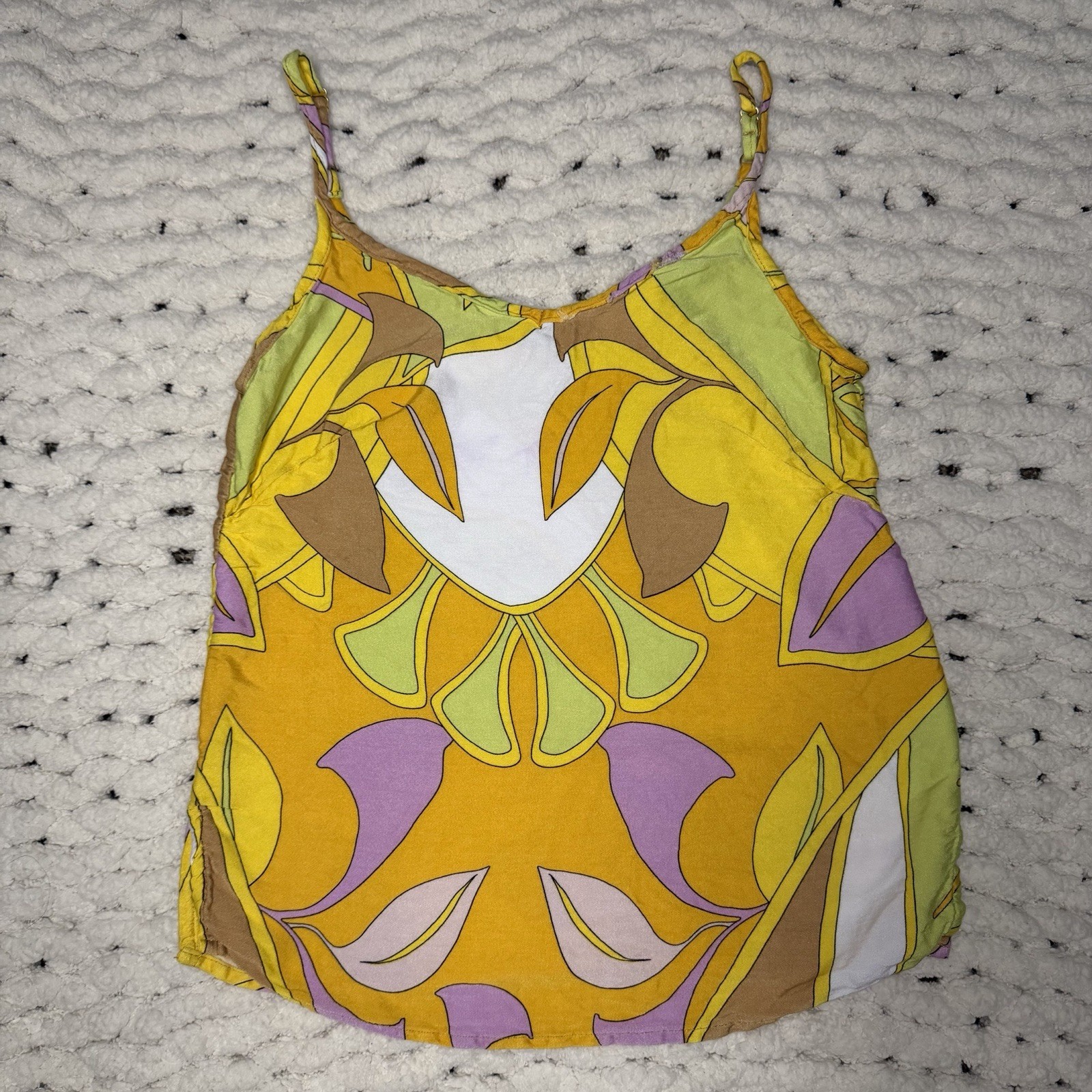 Rachel Zoe Floral V-Neck Cami Tank Top XS Yellow Green Purple Rayon