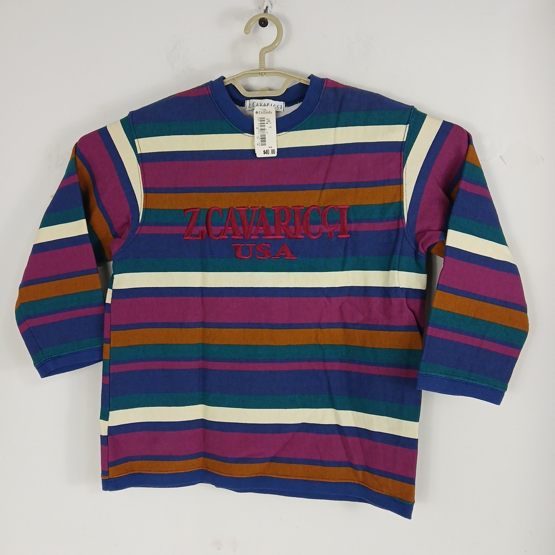 VTG 80/90s Colorful Stripe Crop Sweatshirt Z Cavaricci Slouchy USA Made Sz L New