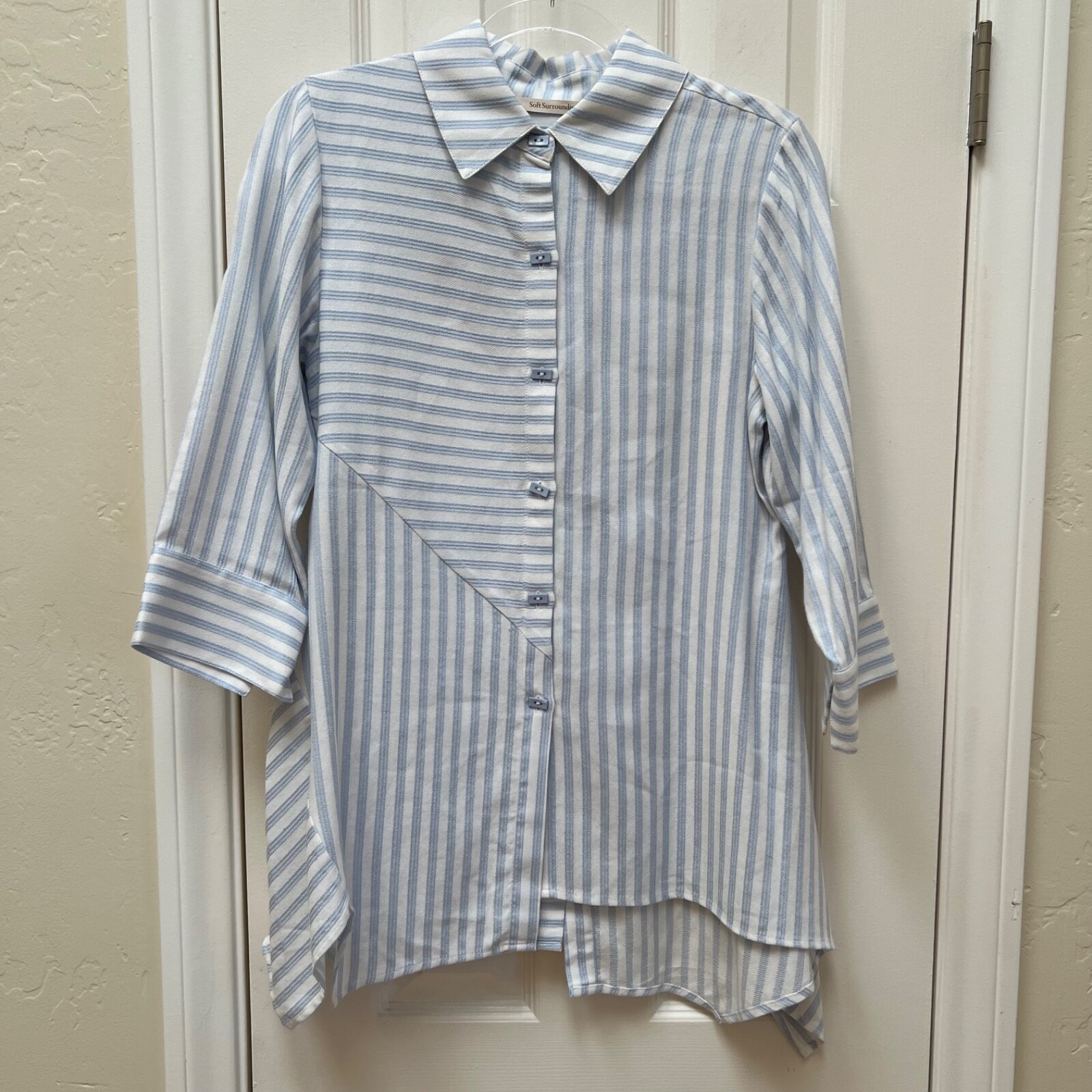 Soft Surroundings Striped Asymmetric Hem Tunic Blouse Coastal Grandma Petite XS