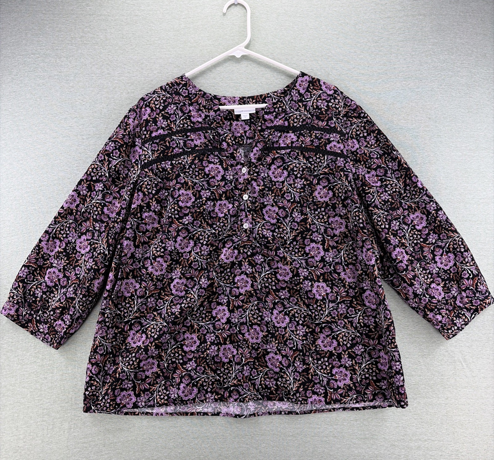 J. Jill Corduroy Floral Top Womens XL Boho Dark Cottagecore Soft Cotton Blend