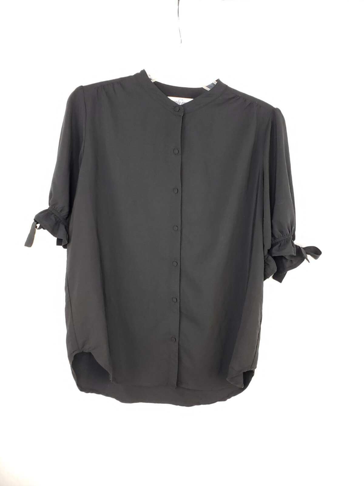 Carly Jean Los Angeles Women Shirt Size Small Black Button Front Short Sleeve