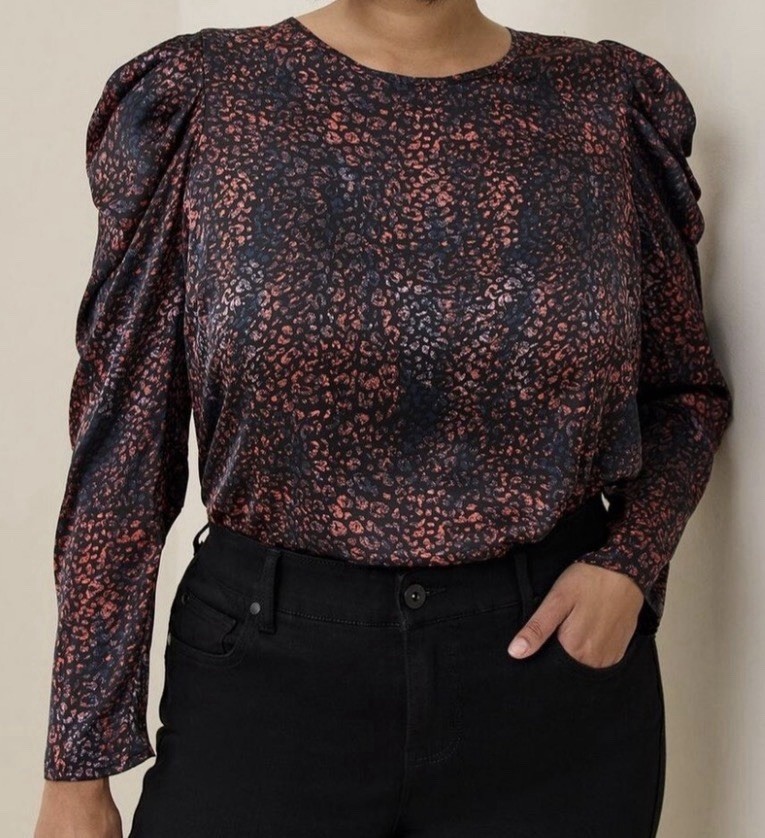 Womens Torrid Brown Leopard Satin Puff Long Sleeve Top Size 2 X 18-20 NWT